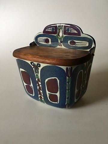 Royal Copenhagen Earthenware Salt Jar with Wooden Lid No. 180/261 for wall 
display