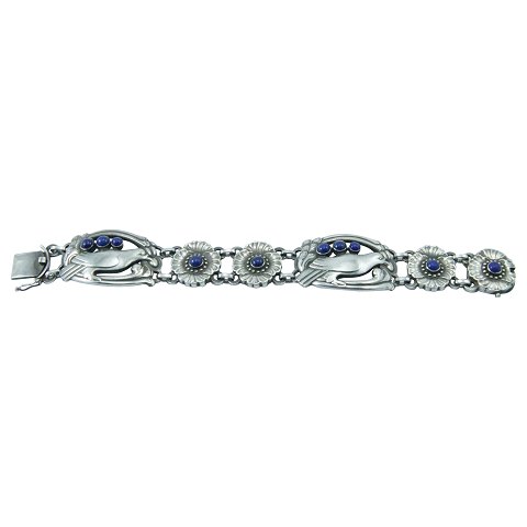 Georg Jensen; Bracelet of sterling silver set with lapis lazuli #23