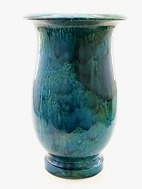 H A Khler stor 46 cm. klokke formet bl gulv vase signeret HAK