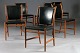 Roxy Klassik præsenterer: Jacob Kjær.6 Stole.Teak & original sort læder.Pæn brugt stand.