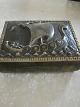 Bronce skrin med Vikingeskib på låget og filt i bunden  - længde: 20cm - højde: 6cm - bredde: 15 cm