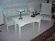Gråmalet sofa fra ca år 1880 med nyt betræk ,pris: 9500 krGråmalet bord fra år ca 1790 .pris: ...