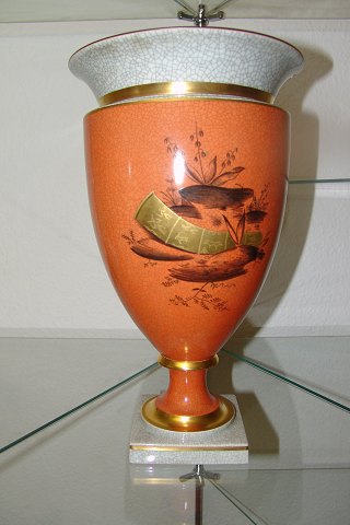 Royal Copenhagen Stor Krakele Vase med dekoration og guld