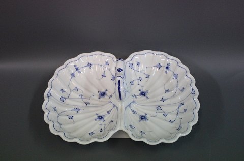 Royal Copenhagen blue fluted two piece compartment dish with handle. 
5000m2 showroom.