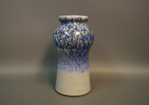 Ceramic vase with light blue and White glaze from Strehla - GDR.
5000m2 showroom.