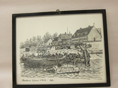 Tryk af den fynske maler Johannes Larsen
Tydelig angivelse af motivets geografiske placering
Signeret: Ballen 1. juni 1922, JL