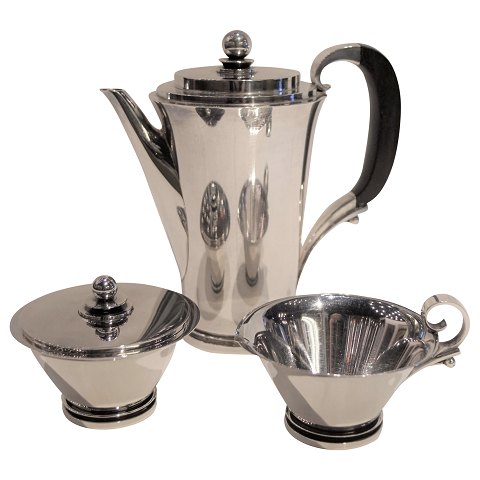 Georg Jensen, Harald Nielsen; Pyramid coffee set of sterling silver and ebony 
#600A