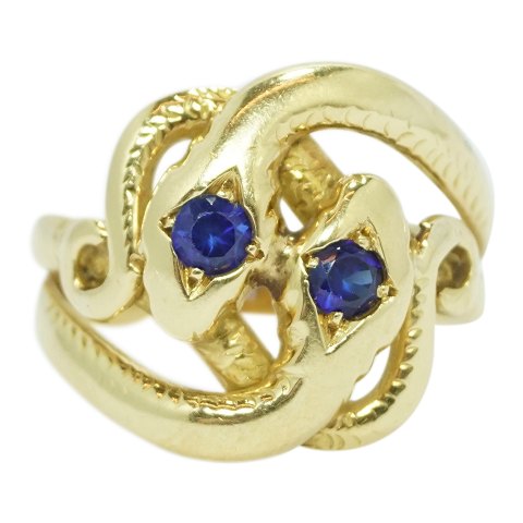 Ring of 14k gold with sapphires, a snake