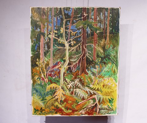 Oliemaleri med motiv af skov signeret Emil A. Schou.
5000m2 udstilling.