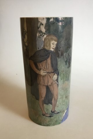 Unika Bing & Grøndahl Art Nouveau cylindrisk Vase. Mærket XXVIII (28) og EH.