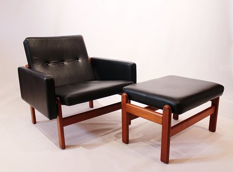 Lounge Chair - Model 6523 - Stool - Model 6423 - Black Classic leather - Teak 
legs - Jørgen Bækmark - FDB - 1960