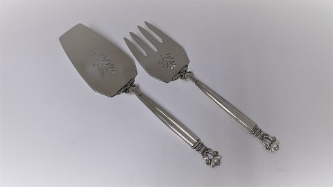 Georg Jensen. Akorn. Silver fish serving set. Sterling. Fish Spade & fish fork. 
Length 27 cm.