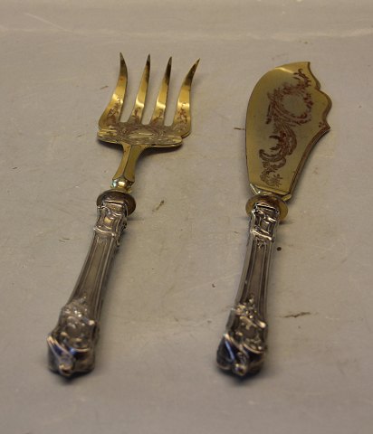 Gilt and silver serving set 28 and 27 cm Danish Silver handle 830 S.