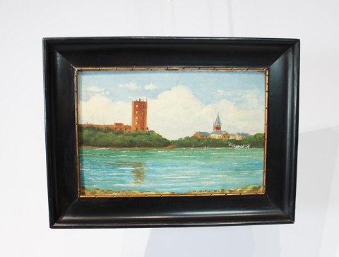 Small painting with  motif of Kolding House and black frame, without signature.
5000m2 showroom.