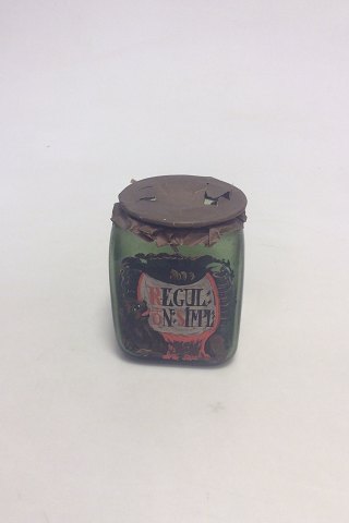 Holmegaard  Apotekerflasken, krukke med tekst"REGUL ON SIMPL" fra 1989