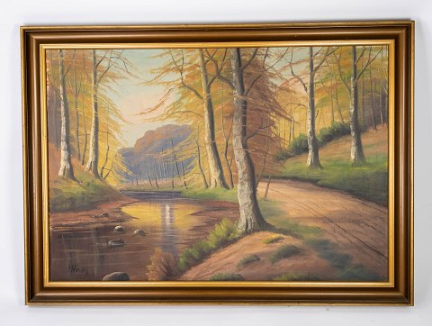 Oliemaleri med natur motiv og træramme, signeret Højby fra 1930erne. 
5000m2 udstilling.