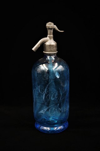 Decorative old French glass siphon in turquoise blue color from old cafe...
