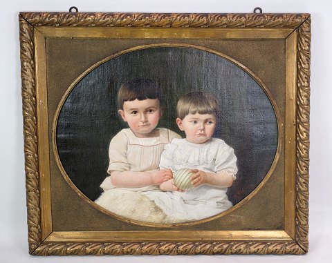 Oliemaleri, lærredet, motiv af to børn, 1860