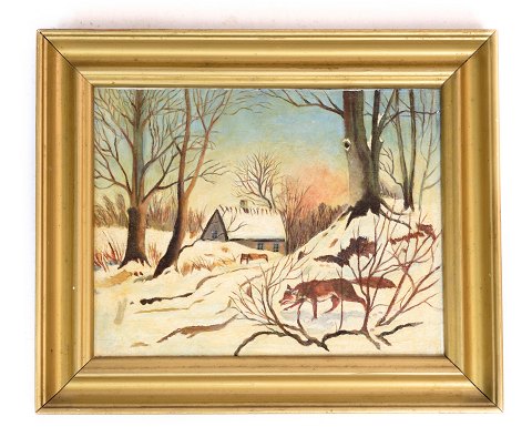 Maleri, landskab med sne, 1930, 25,5x31
Flot stand
