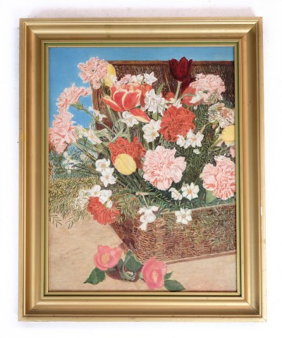 Maleri, blomster motiv, farverigt, 1950, 40,5x33
Flot stand
