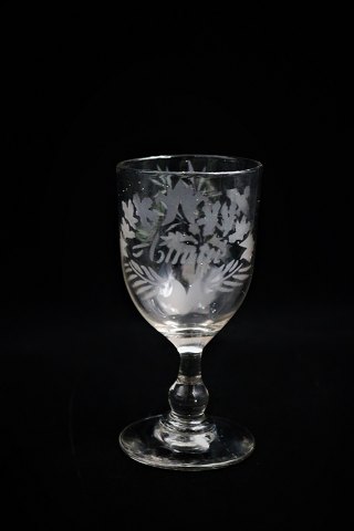 Old mouth-blown 19th century French Souvenir wine glass with engraved writing 
Amitié (Friendship)...
