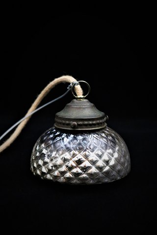 Old 19th century ceiling lamp with a shade in waffled Mercury silver Glass with 
a nice old patina...