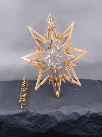 Georg Jensen Denmark Christmas ornaments in gilded brass. Star 23cm for Christmas Tree in the original box.