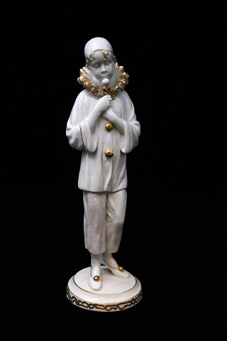 Rare Bing & Grondahl white porcelain figure decorated with gold of Pjerrot 
clown...
