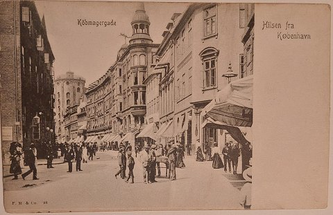 Ubrugt postkort: "Hilsen fra København: Liv I Købmagergade ca. 1905