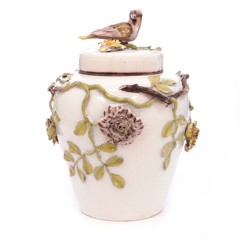 Lidded faience vase by Marieberg, Sweden. Signed 
circa 1765. H: 35cm