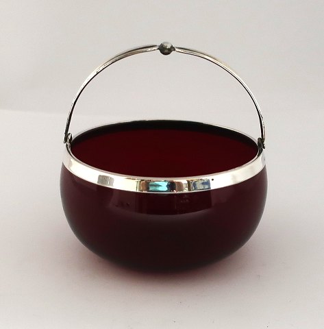 Svend Toxvärd. Red glass bowl with silver mounting (830). Diameter 10.5 cm