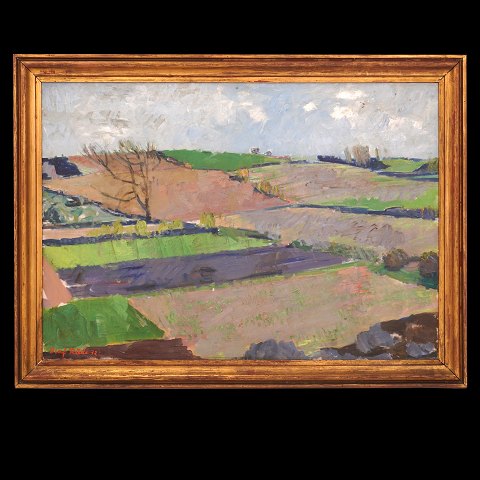 Olaf Rude, 1886-1957, Öl auf Leinen. Landschaft 
mit Feldern signiert und datiert 1931. Lichtmasse: 
80x115cm. Mit Rahmen: 96x131cm