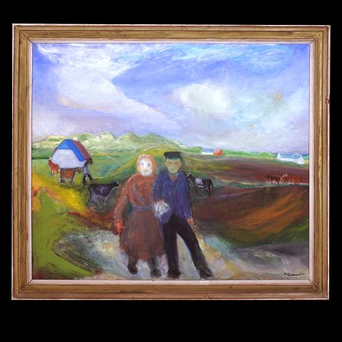 Jens Søndergaard, Denmark, 1895-1957, oil on 
canvas. Landscape, Denmark. Signed and dated 1948. 
Visible size: 127x144cm. With frame: 146x163cm