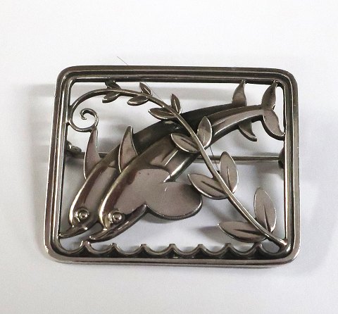 Georg Jensen. Sterling silver brooch with dolphins (925). Model 251. Length 37 
mm.