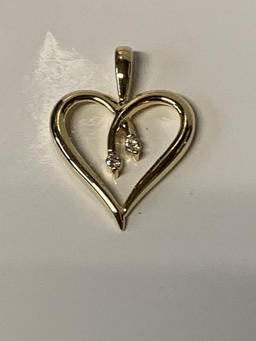 Pendant 14 carat gold, designed as a Heart
with two diamonds.