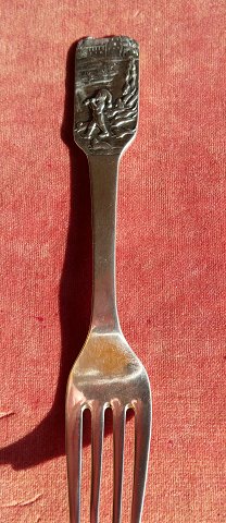 Dragsted Royal Court Jewellers, children's cutlery of Danish solid silver. Child's fork 14.7cm with "A little Santa traveled".