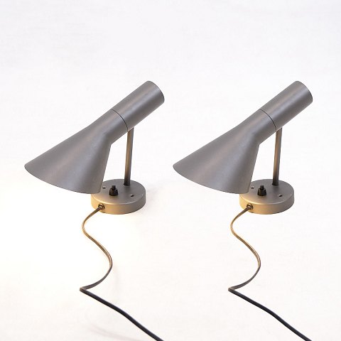 Set Of Two AJ Wall Lamps - Light Grey - Danish Design - Arne Jacobsen - Louis Poulsen - Designed In The 1960s