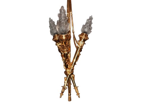 Smal Empire Lysekrone i massiv forgyldt bronze med tre fakler