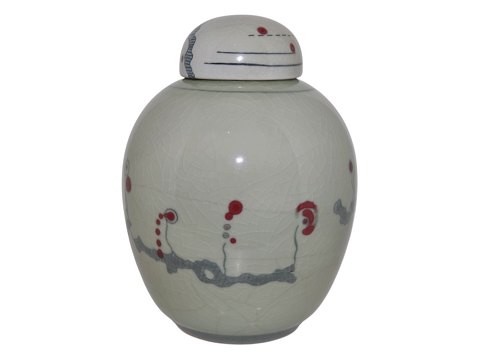 Royal Copenhagen Art PorcelainLight Green Lidded Jar with Surreal Compensation