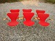 2 pcs chairs with armrests 3207 model with red Halling Dahl fabric designed by 
Arne Jacobsen 5000 m2 showroom