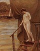 Christian Valdemar Clausen (1862-1911). Nøgen kvinde ved en badebro. Olie på 
lærred.