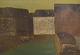 Per Damm (f.1929), dansk maler. Modernistisk landskab med huse og kanal. Dateret 
1962. Skandinavisk stemning.