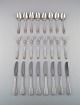 Hans Hansen silver cutlery. "Susanne" dinner service in sterling silver for 
eight people. Danish design, mid 20th century.