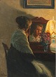 Interior with woman in front of mirror" Oil painting on canvas.