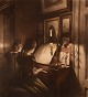 Peter Ilsted (1861-1933). Interiør med to piger ved klaveret. Radering. Ca. 
1900.

