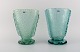 Karin Hammar for Stockholm Glasbruk. A pair of vases in turquoise mouth blown 
art glass. Late 20th century.
