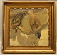 Painting Oil on board: Eagles 45 x 47 cm with frame Wilhelm Th. Fischer
