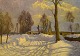 Danish painter. Oil on canvas. Winter landscape with farm. 1920s / 30s.
