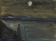 Svend Aage Tauscher (1911-1984), Dansk kunstner. Olie på lærred. Modernistisk 
landskab med par og måne i baggrunden. Dateret 1972.
