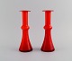 Holmegaard / Kastrup. Two Carnaby vases in red mouth blown art glass. 1960s.
